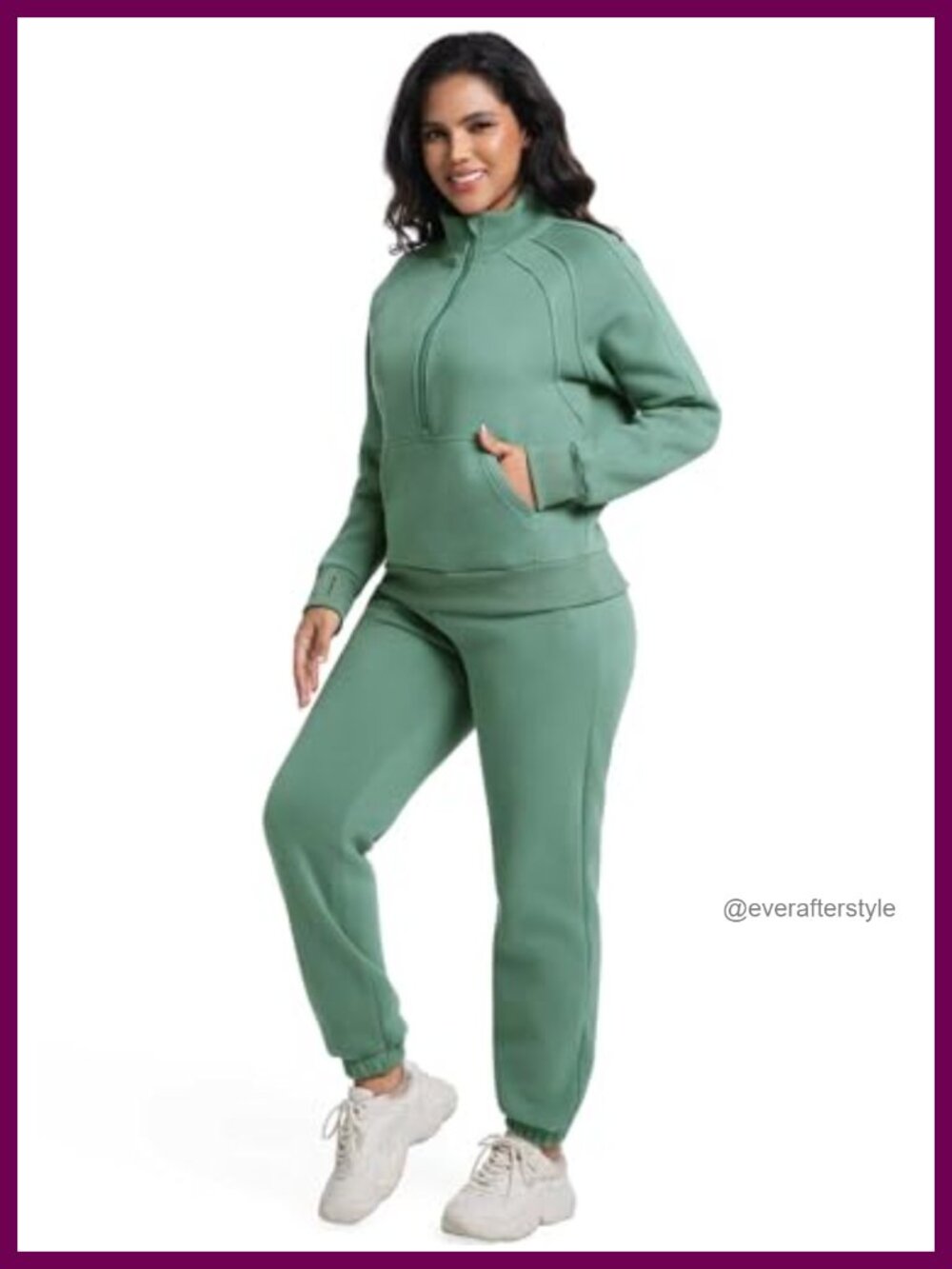 Womens Oversized Half Zip Sweatsuit Jogger Lounge Set Cotton Polyester